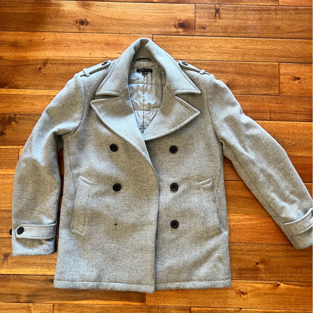 Theory Men's Light Gray Wool Pea Coat - beautiful and warm